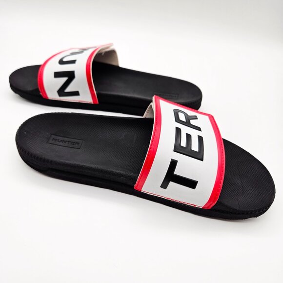 HUNTER Original Adjustable Logo Slides White/Red/Black Sandal - Picture 4 of 12
